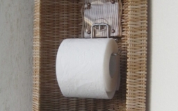 Угловая полка с держателем для туалетной бумаги.