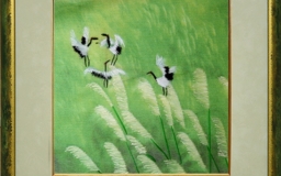 Картина вышитая Четыре журавля в роще