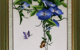 Картина вышитая шелком Ипомея с бабочками