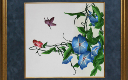 Картина вышитая шелком Ипомея с бабочками
